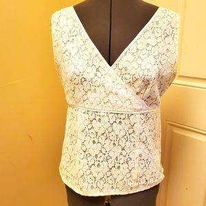White Lace Sleeveless Top, fully lined, Size 8